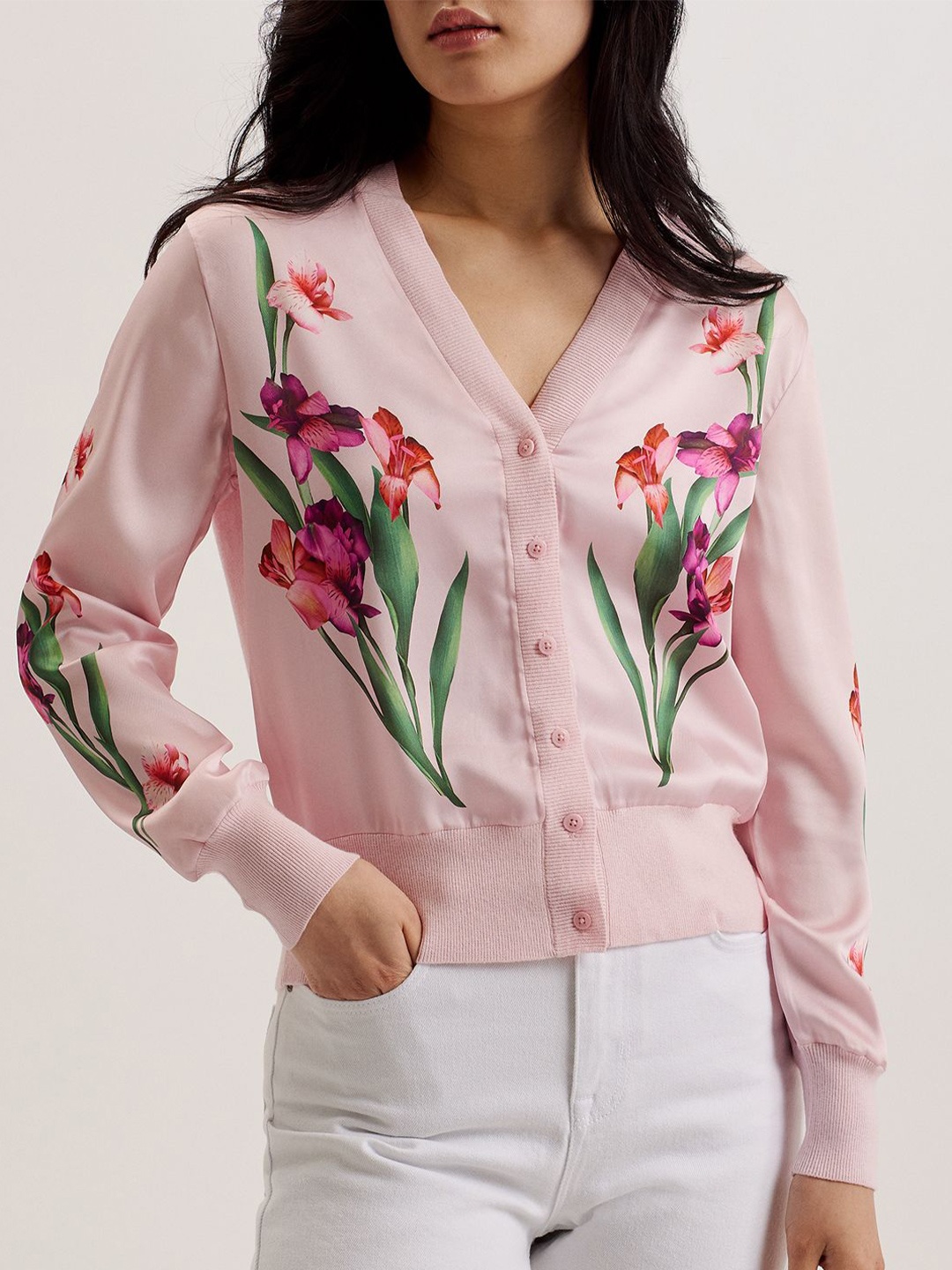 

Ted Baker Women Floral Printed Cardigan Sweater, Pink