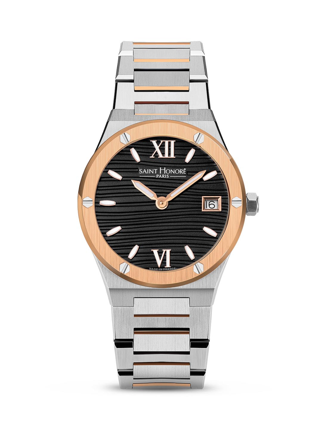 

SAINT HONORE PARIS Women Haussmann Lady Quartz Black Round Watch- NH752125-6NIR, Rose gold