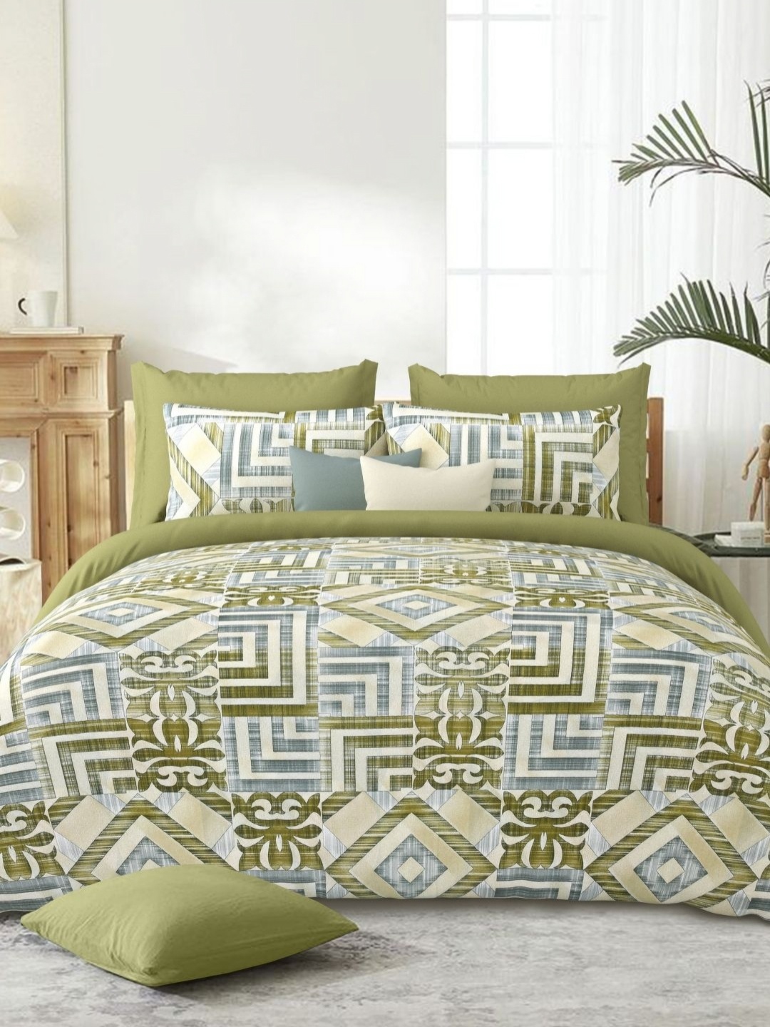 

Sparsh Green & Grey Ethnic Motifs 180 TC King Bedsheet with 2 Pillow Covers