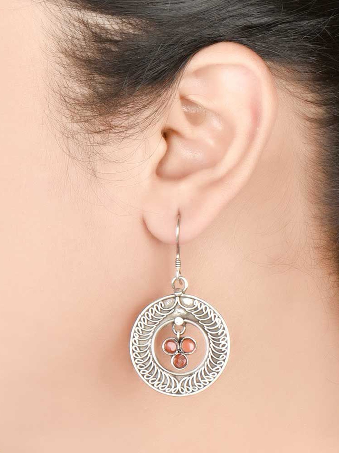 

Indianshelf 92.5 Sterling Silver Stones Studded Drop Earrings