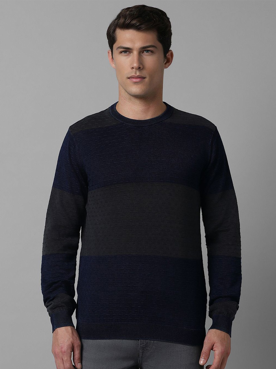 

Louis Philippe Jeans Men Striped Pullover, Navy blue