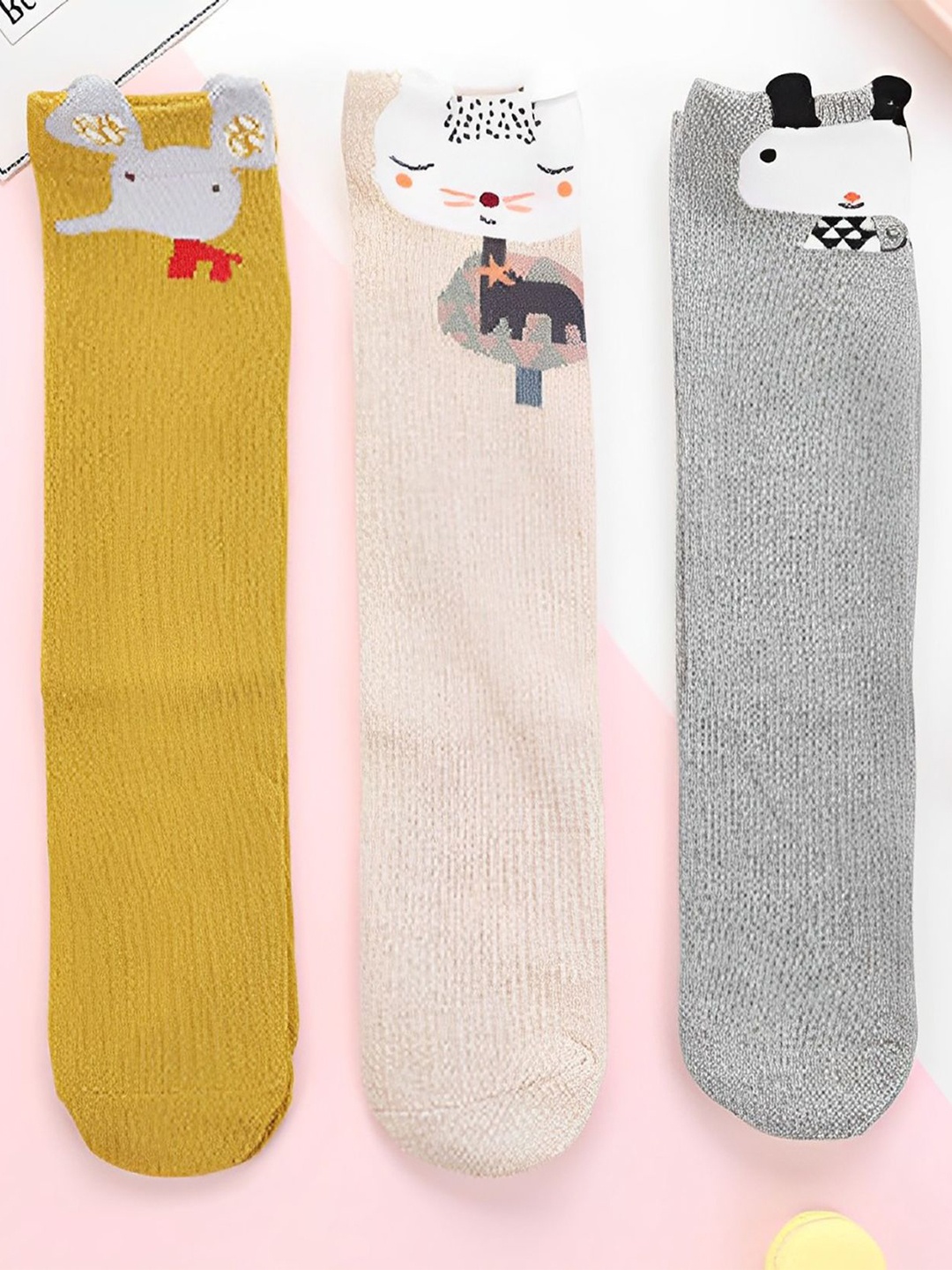 

SYGA Kids Pack Of 3 Patterned Cotton Calf Length Socks, Yellow
