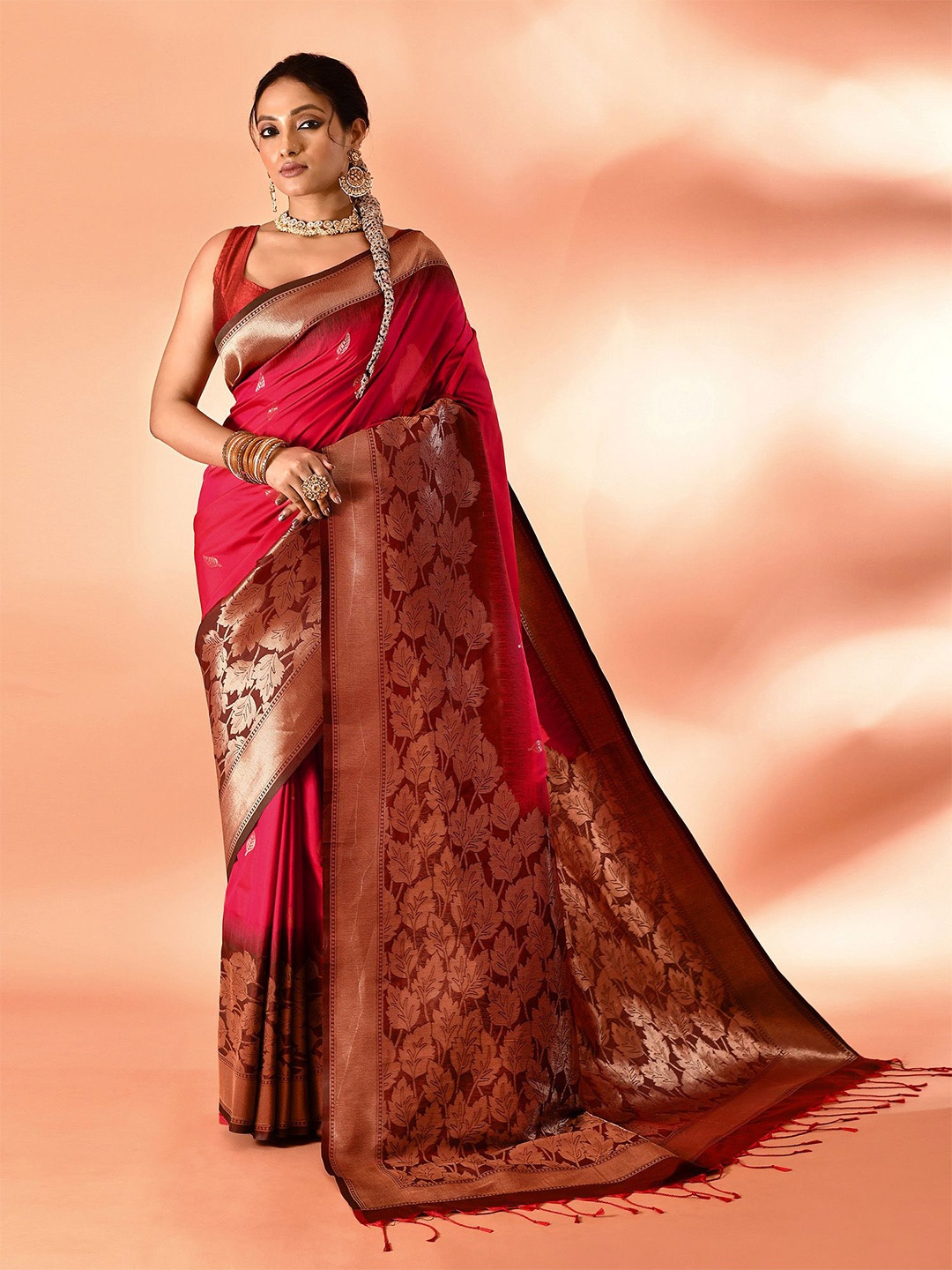 

elora Woven Design Zari Banarasi Saree, Rose