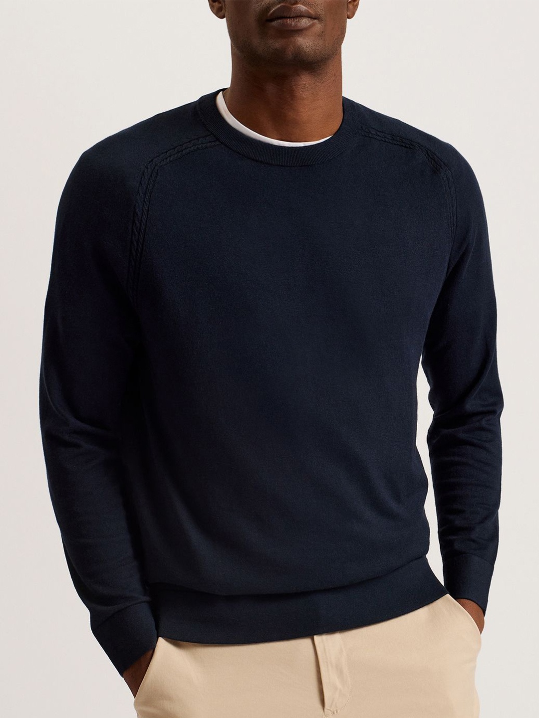 

Ted Baker Men Solid Round Neck Sweater, Navy blue