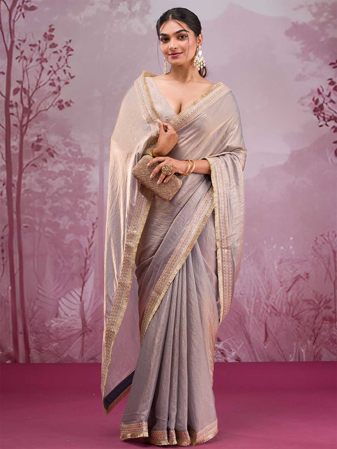 

Koskii Gotta Patti Embroidered Saree, Grey