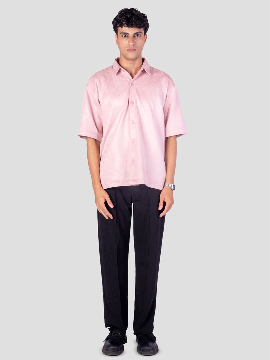 

HOP HEAD Unisex Spread Collar Solid Suede Relaxed Fit Casual Shirt, Coral