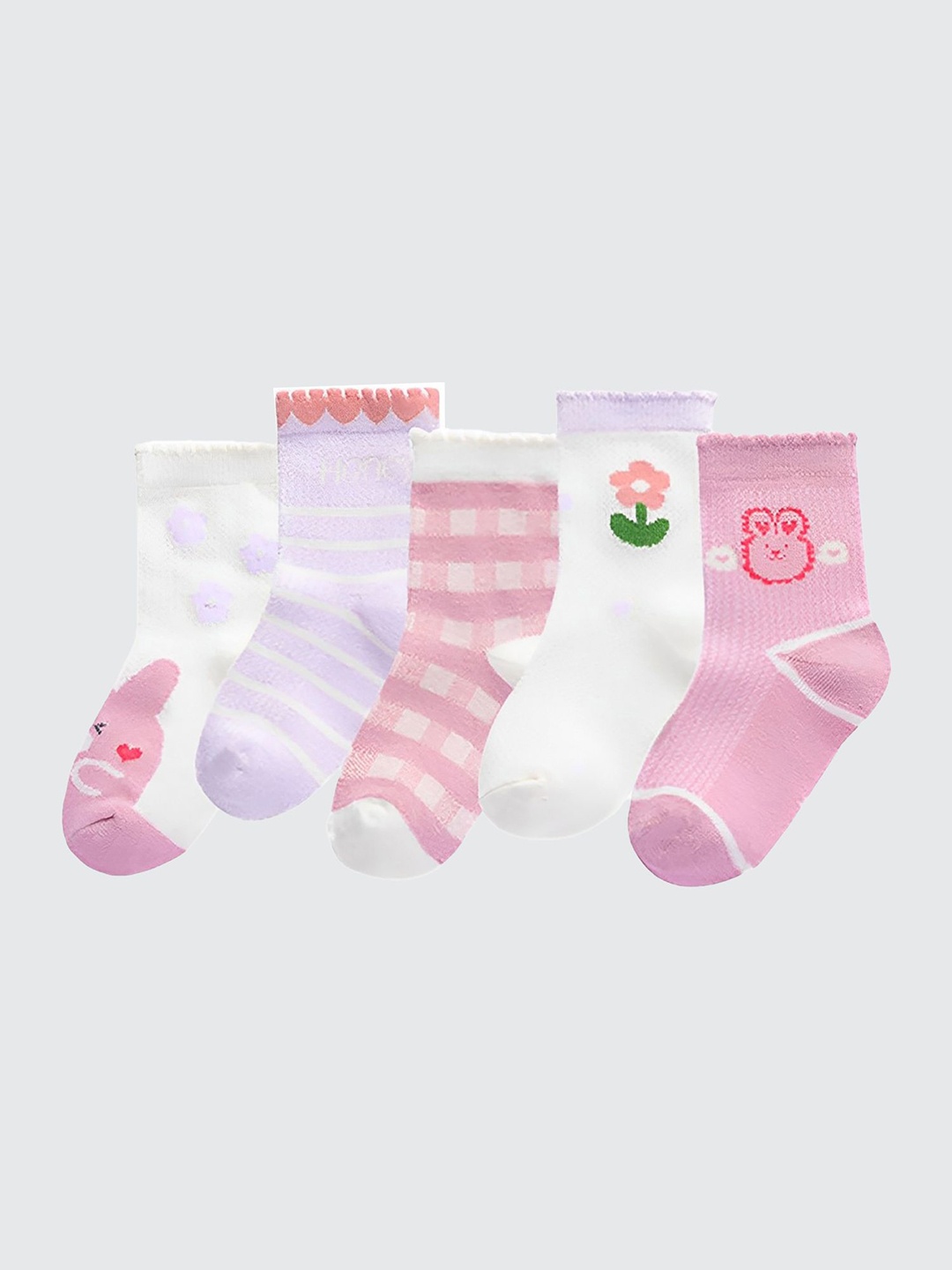 

SYGA Kids Pack Of 5 Patterned Cotton Above Ankle Length Socks, Pink