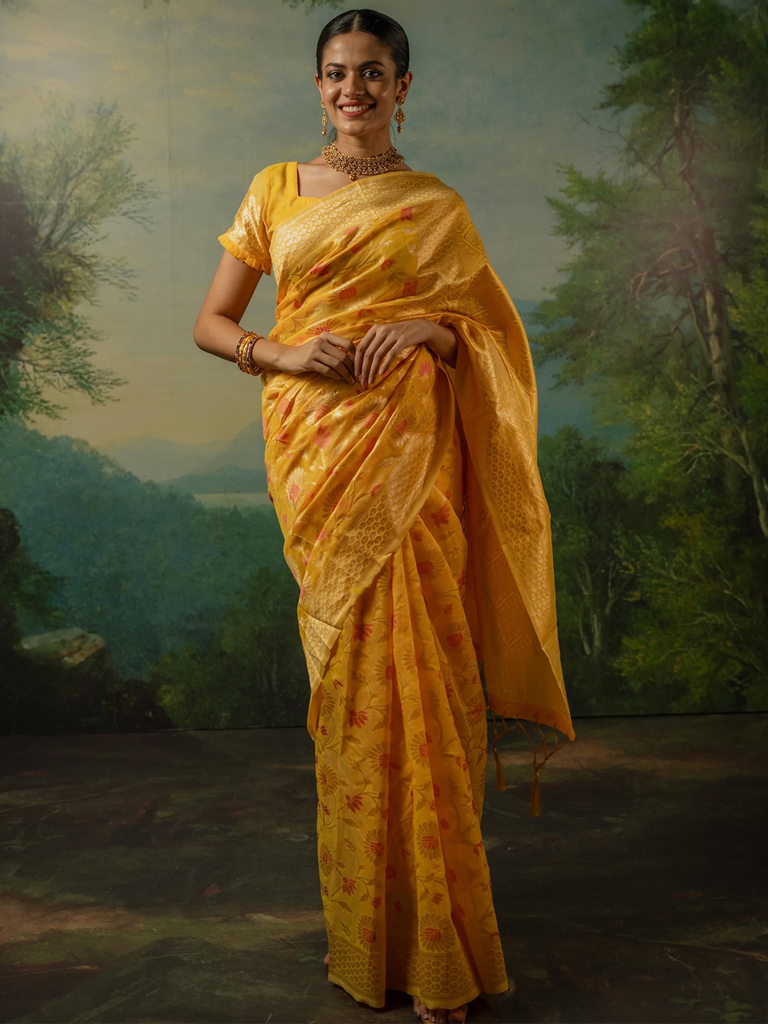 

Sangria Woven Design Banarasi Saree, Yellow