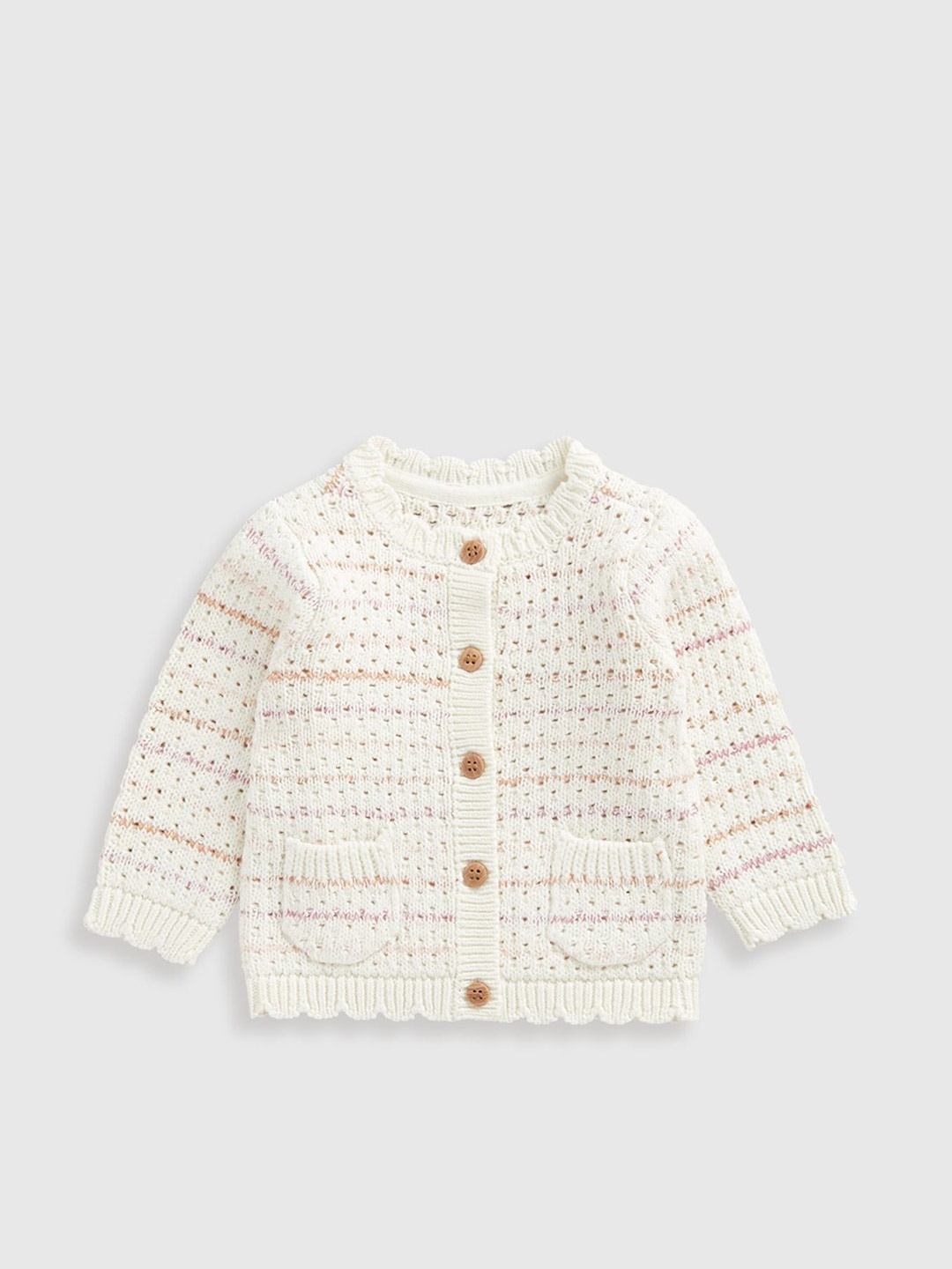 

mothercare Girls Striped Cotton Cardigan Sweater, Cream