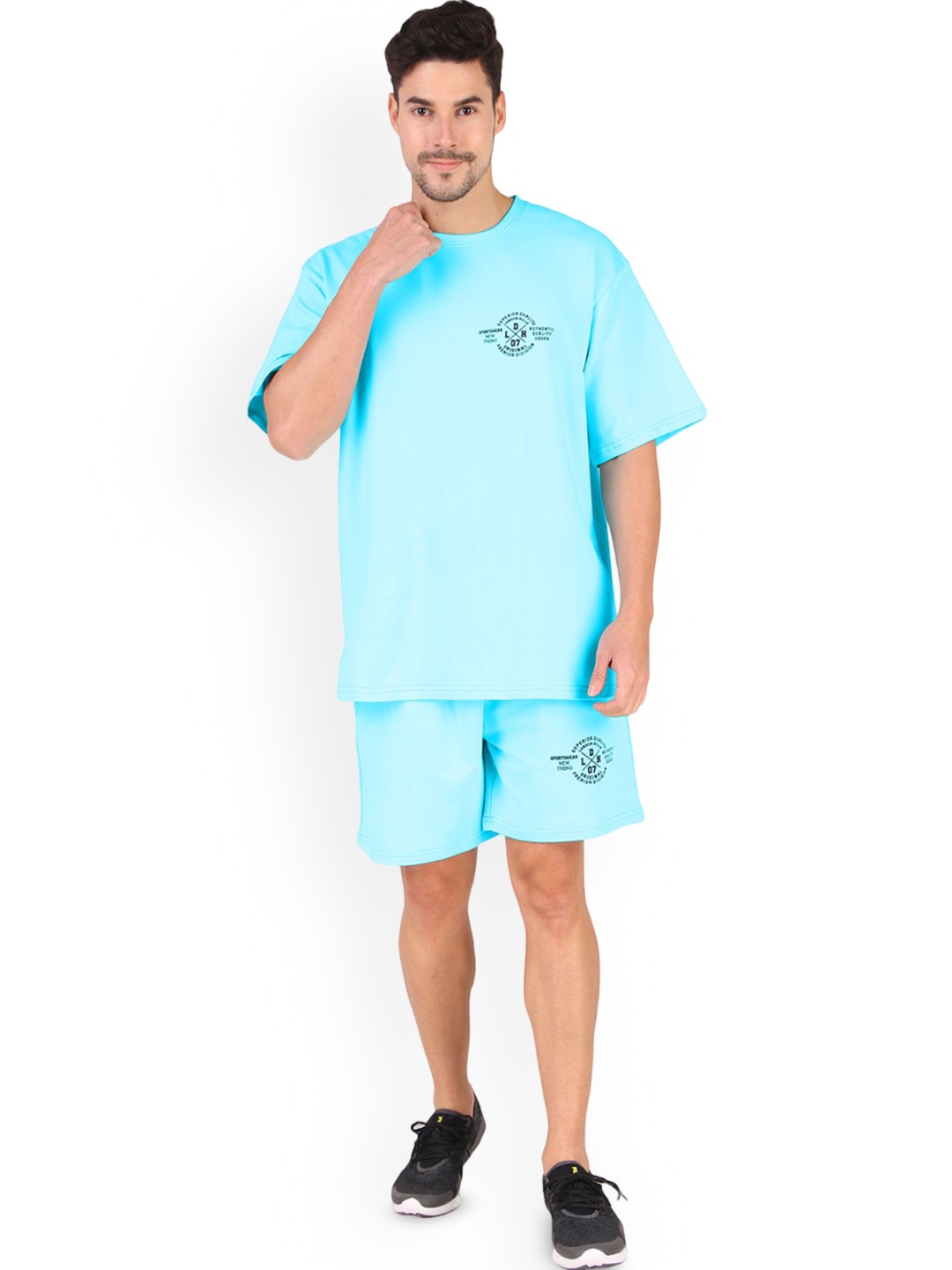 

London Hills Round Neck Short Sleeves Oversized T-Shirt & Shorts, Blue