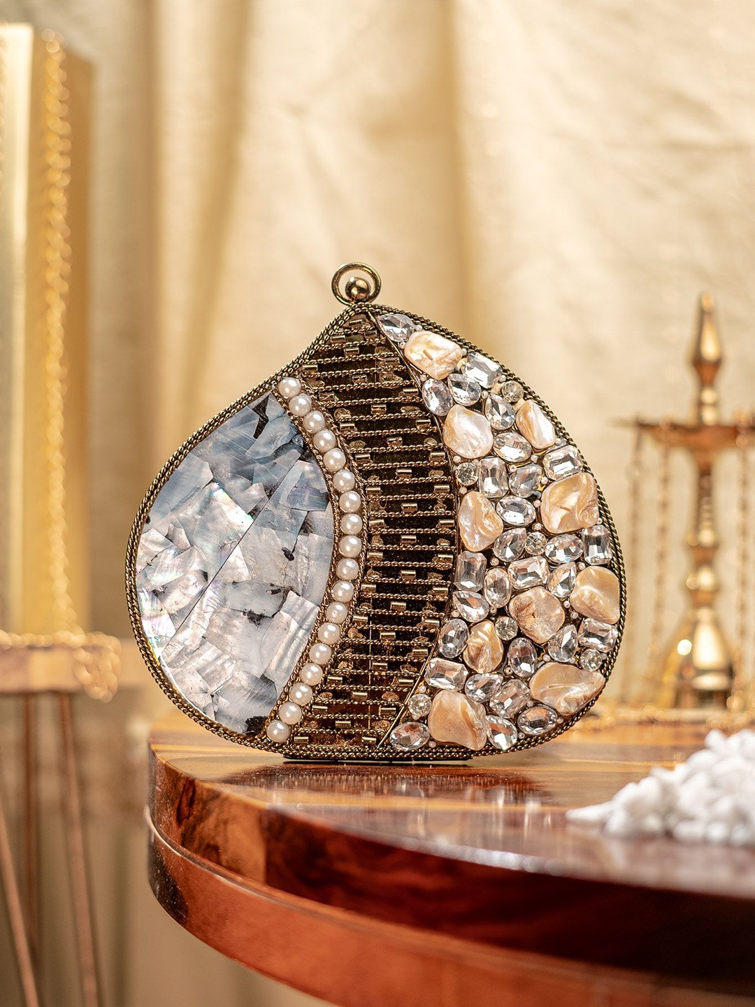 

NR By Nidhi Rathi Embellished Box Clutch, Gold