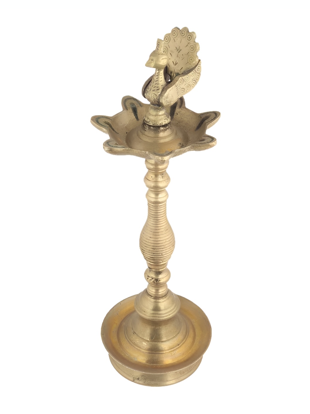 

Indianshelf GoldToned and Black Brass Textured Diwali Pooja Peacock Diya, Gold
