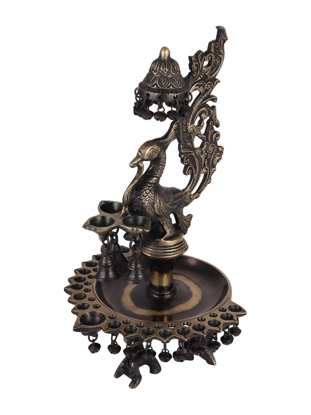 

Indianshelf Bronze Peacock Figure With Bells Diya Pooja Essentials