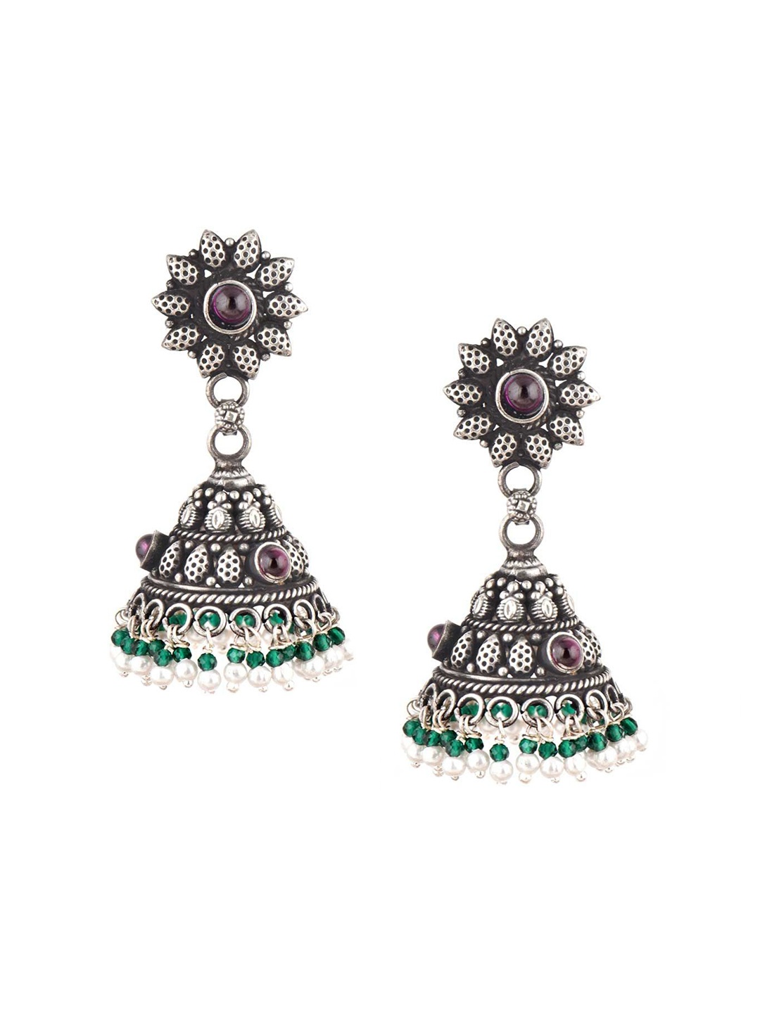 

Indianshelf 92.5 Sterling Silver Artificial Stones Studded Dome Shaped Jhumkas