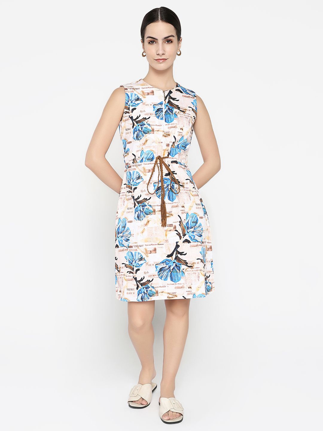 

RAREISM Abstract Printed A-Line Midi Dress, Beige