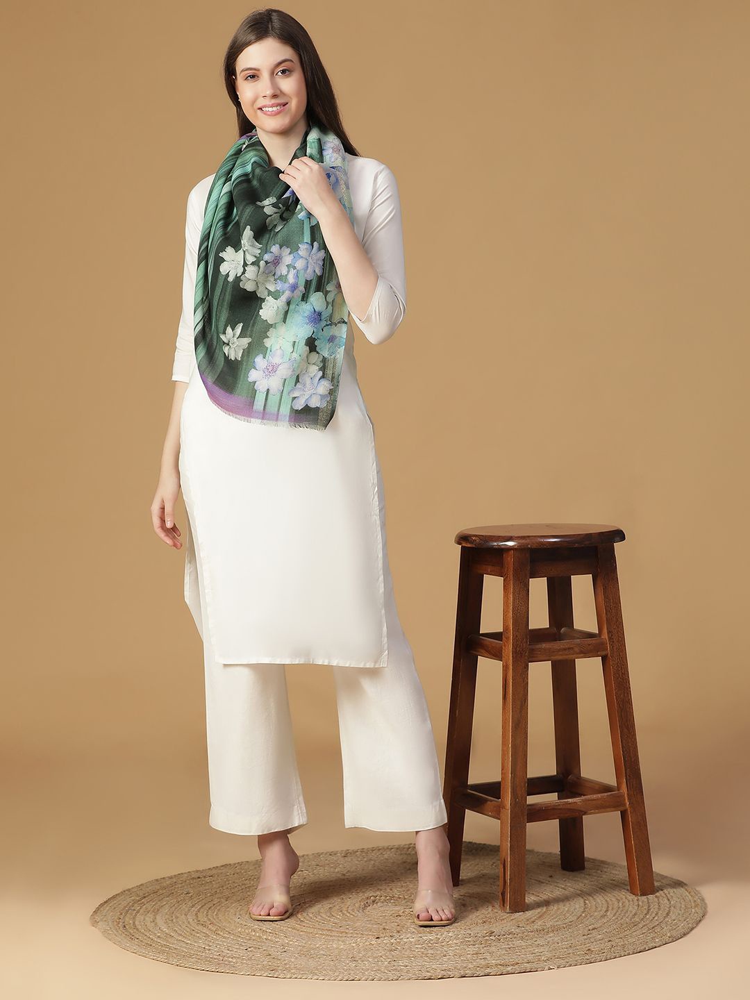 

SHINGORA Women Floral Printed Stole, Green