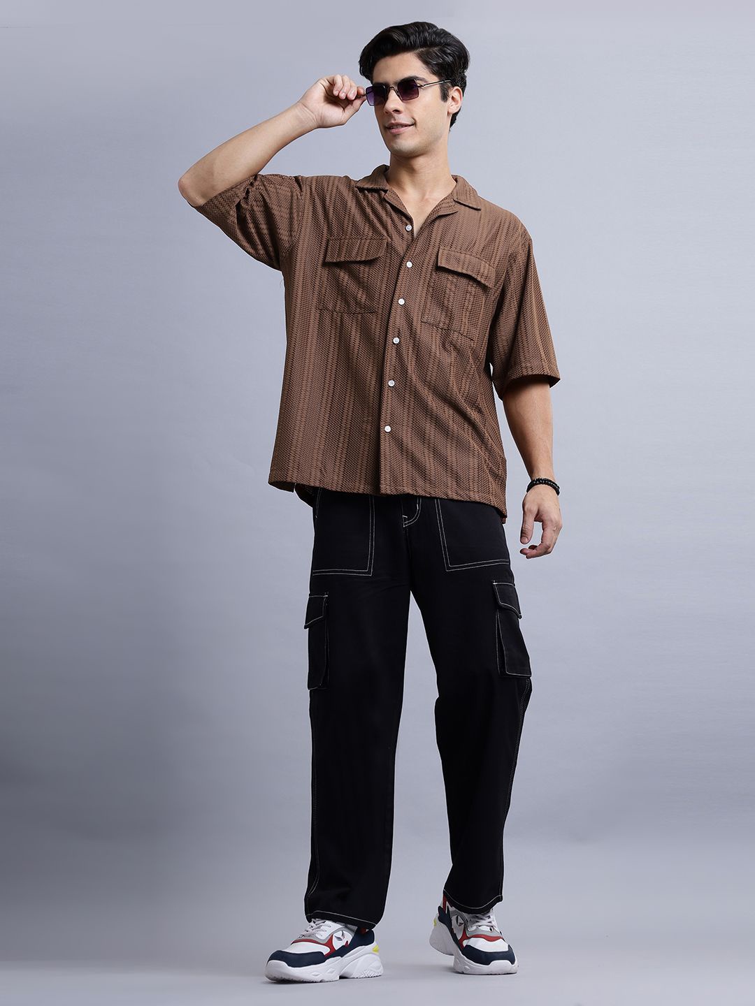 

N AND J Men Opaque Cotton Casual Slim Fit Shirt, Brown