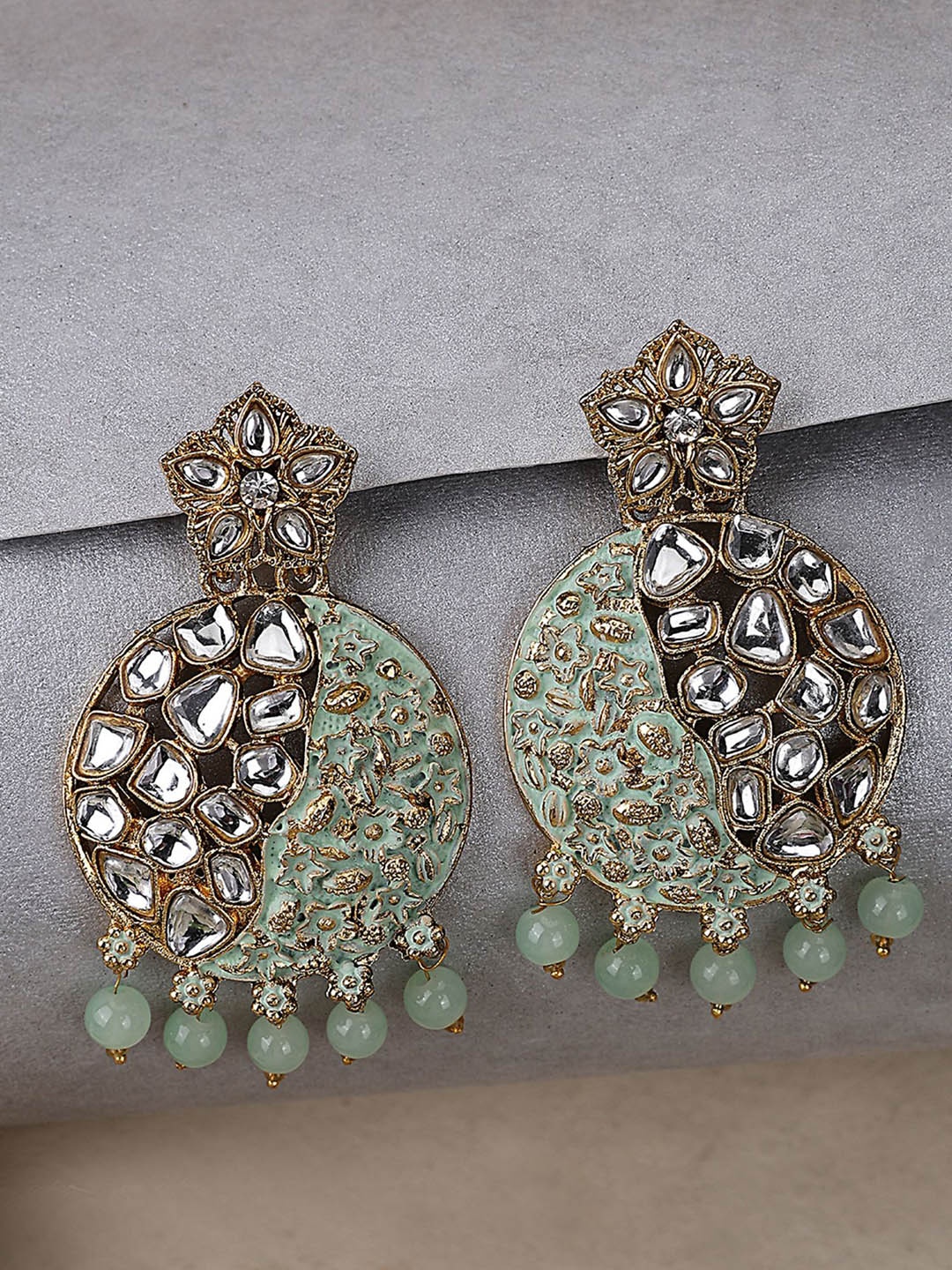 

ANIKAS CREATION Gold-Plated Contemporary Drop Earrings, Sea green
