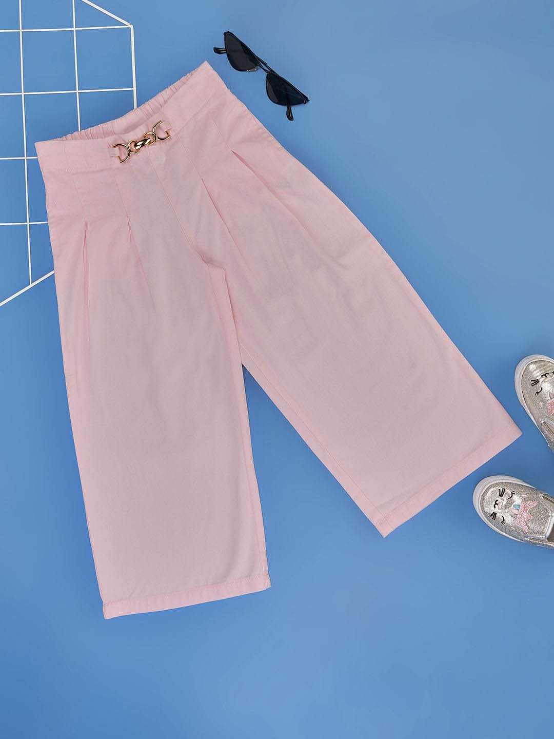 

Pantaloons Junior Girls Solid Embroidered Straight Fit Trousers, Pink
