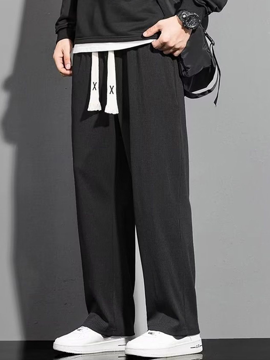 

StyleCast Men Textured Relaxed-Fit Mid-Rise Track Pants, Black