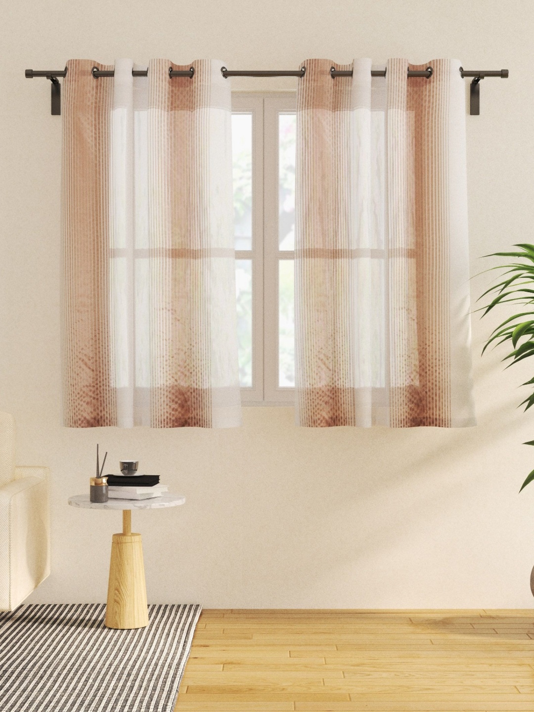 

Home Centre Corsica Beige 2 Pieces Striped Printed Sheer Window Curtain