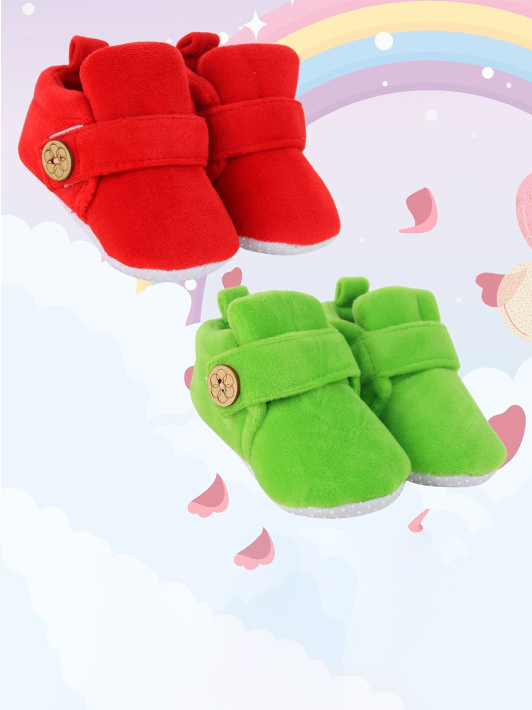 

NESKA MODA Pack Of 2 Unisex Kids Cotton Booties, Red