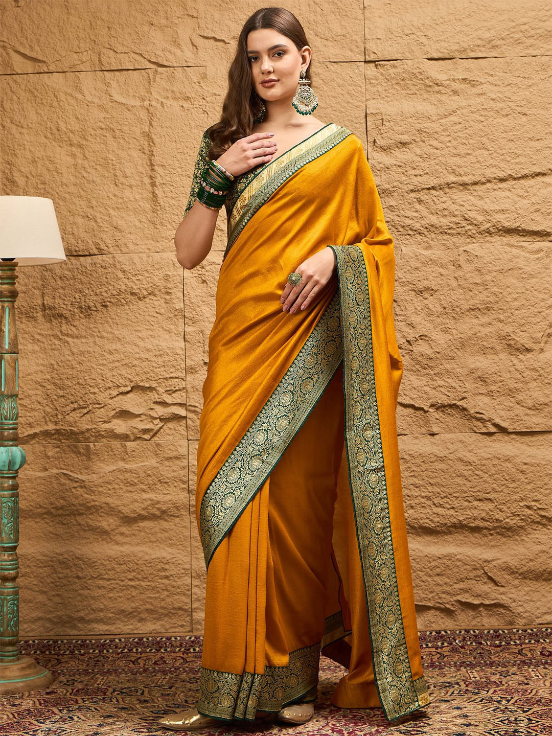 

Dori Zari Woven Design Bordered Saree, Mustard