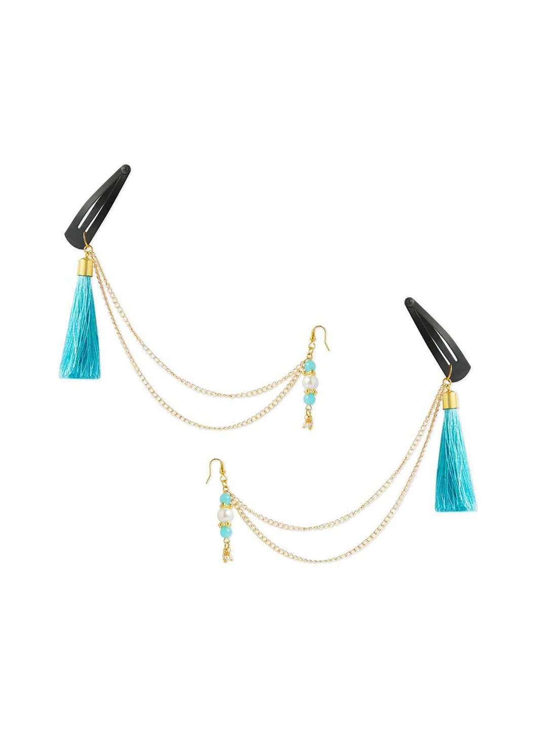 

RIBBON CANDY Classic Beaded Tassles And Tic-Tacs Pins Drop Earrings, Blue