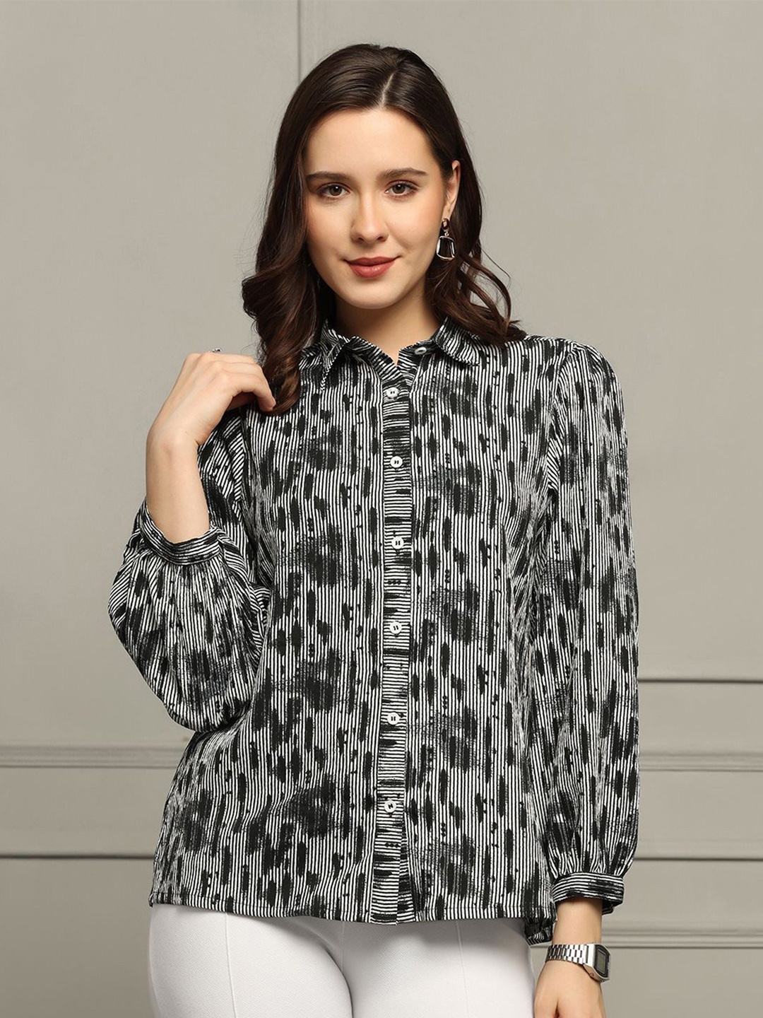 

BAESD Women Standard Button-Down Collar Vertical Striped Linen Blend Casual Shirt, Black