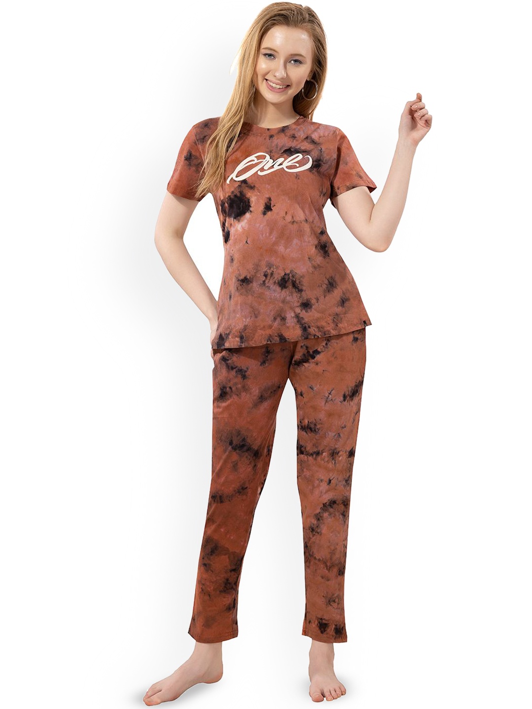 

TITTLI Women Tie and Dye Printed Night suit, Orange