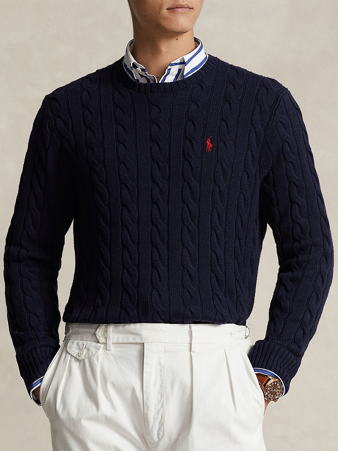 

Polo Ralph Lauren Men Cable-Knitted Round Neck Sweater, Blue