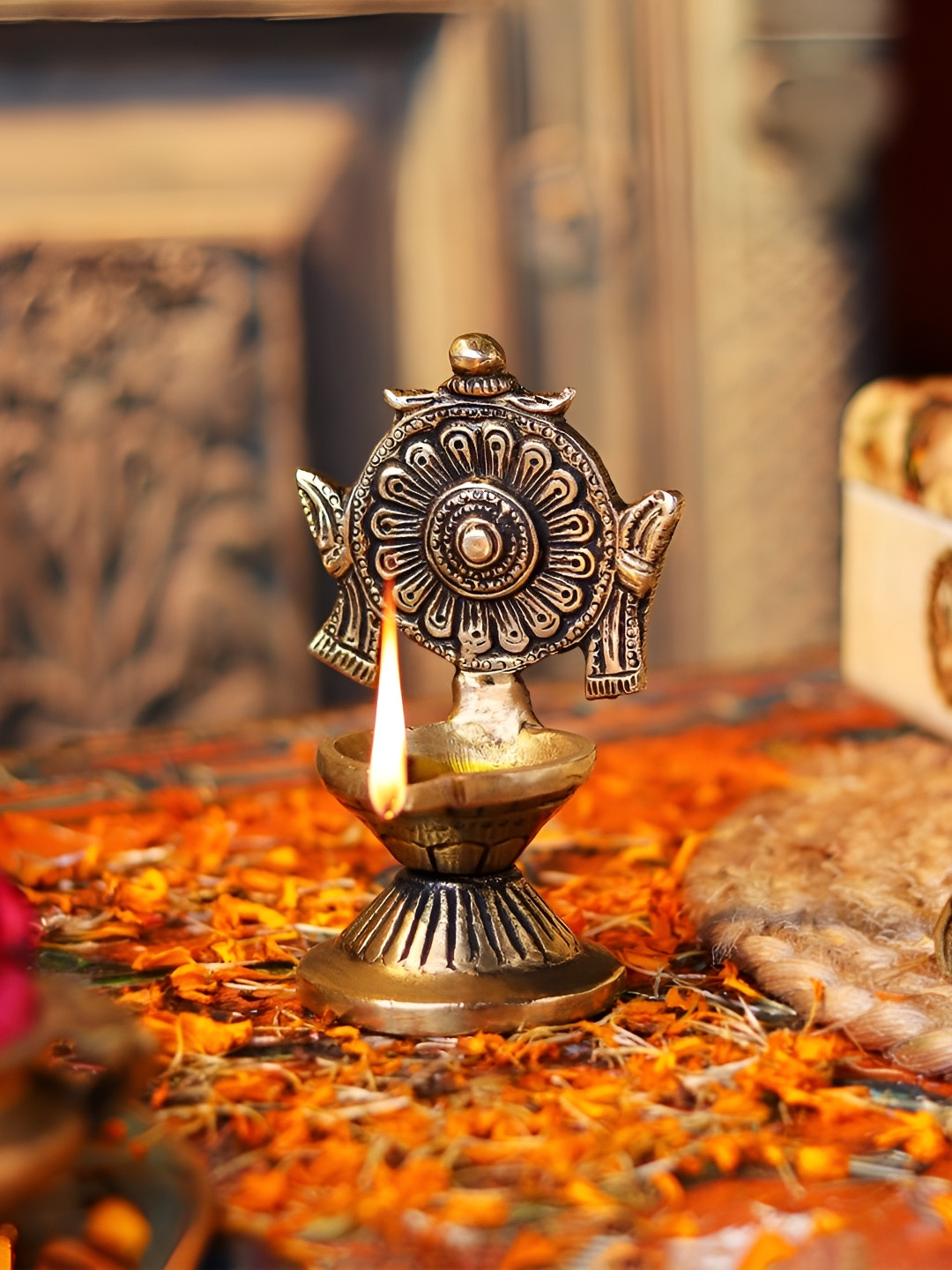 

Indianshelf Gold-Toned Textured Brass Diwali Diya