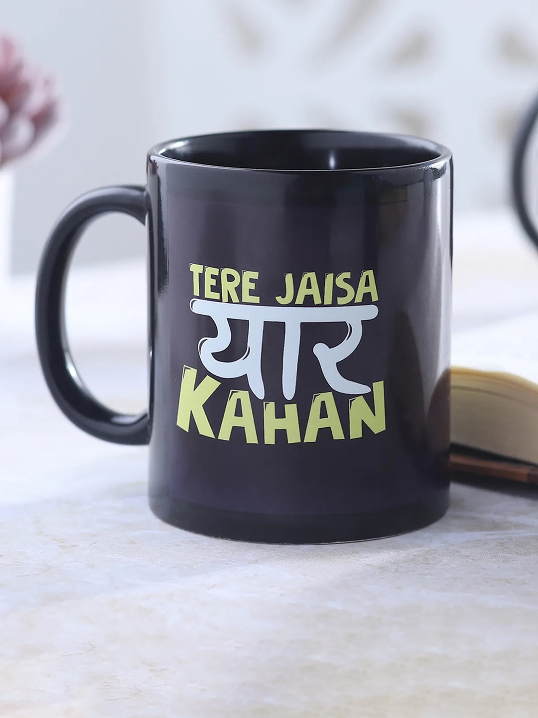 

fnp Black & Yellow Typography Printed Ceramic Glossy Mug 325ml