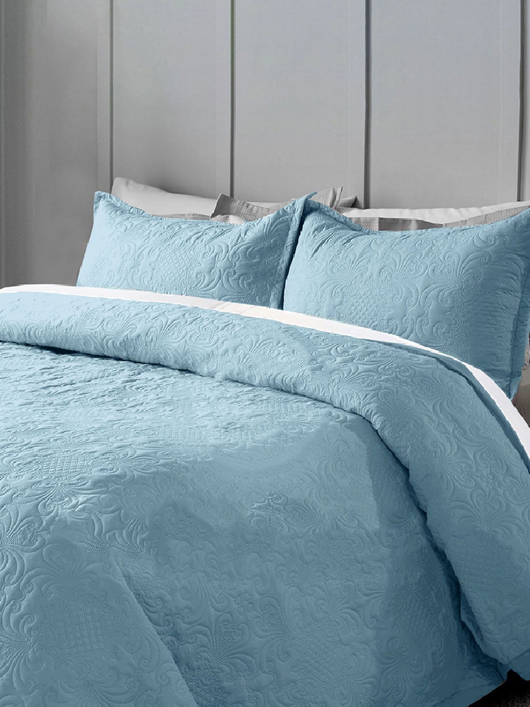 

LABHAM Sensation Ultrasonic Quilted 300TC King Bed Cover with 2 Pillow Covers, Blue