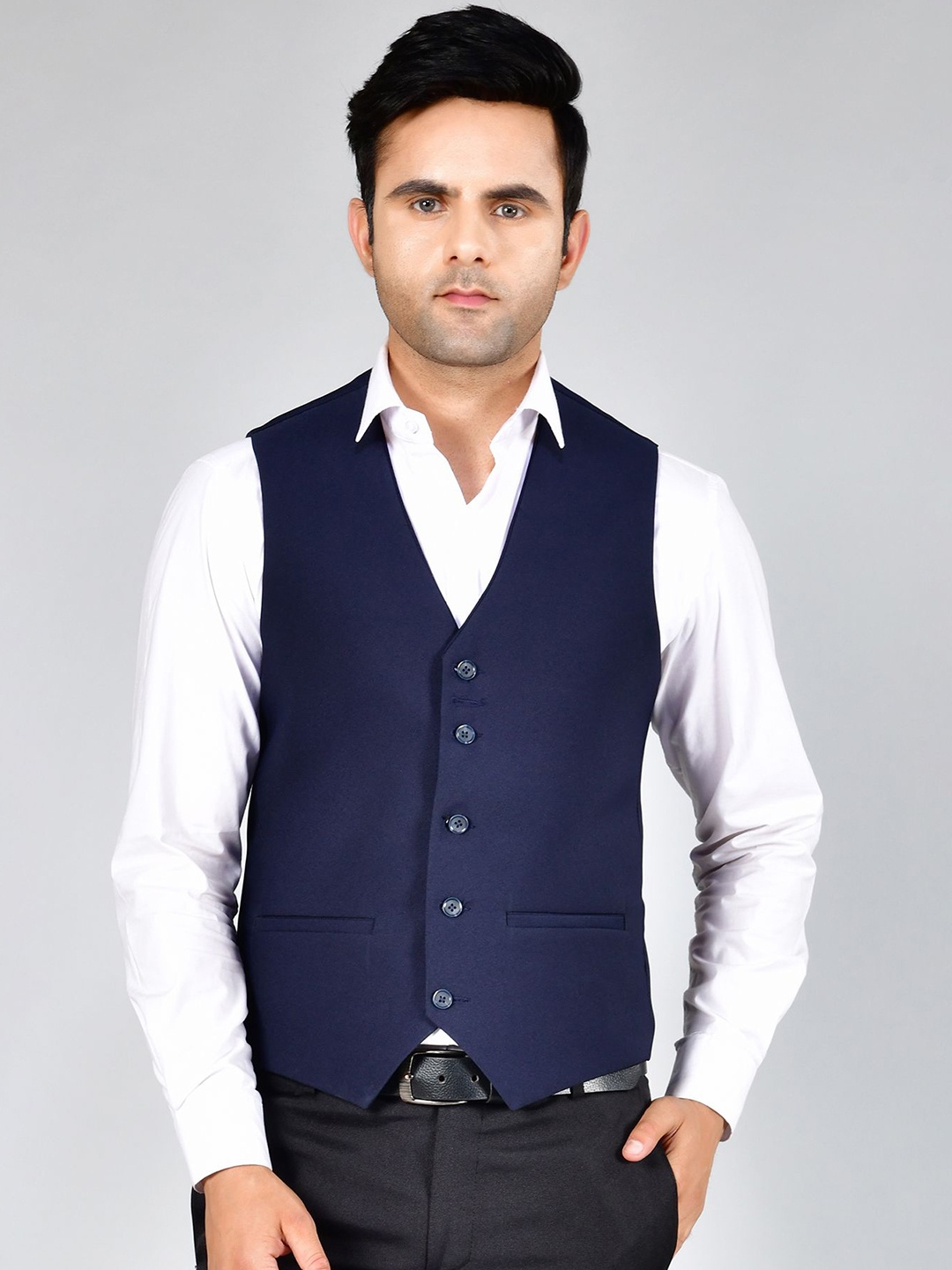 

LA'SCOOT V-Neck Woven Waistcoat, Navy blue