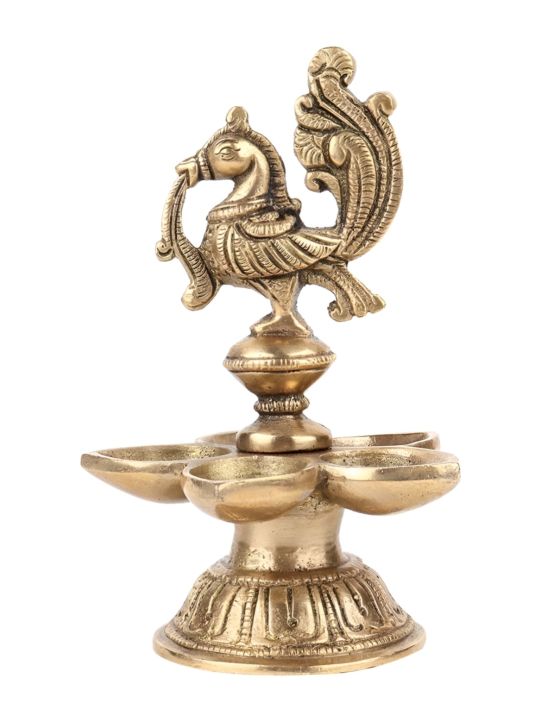 

Indianshelf Gold-Toned Peacock Brass Diya Pooja Essentials
