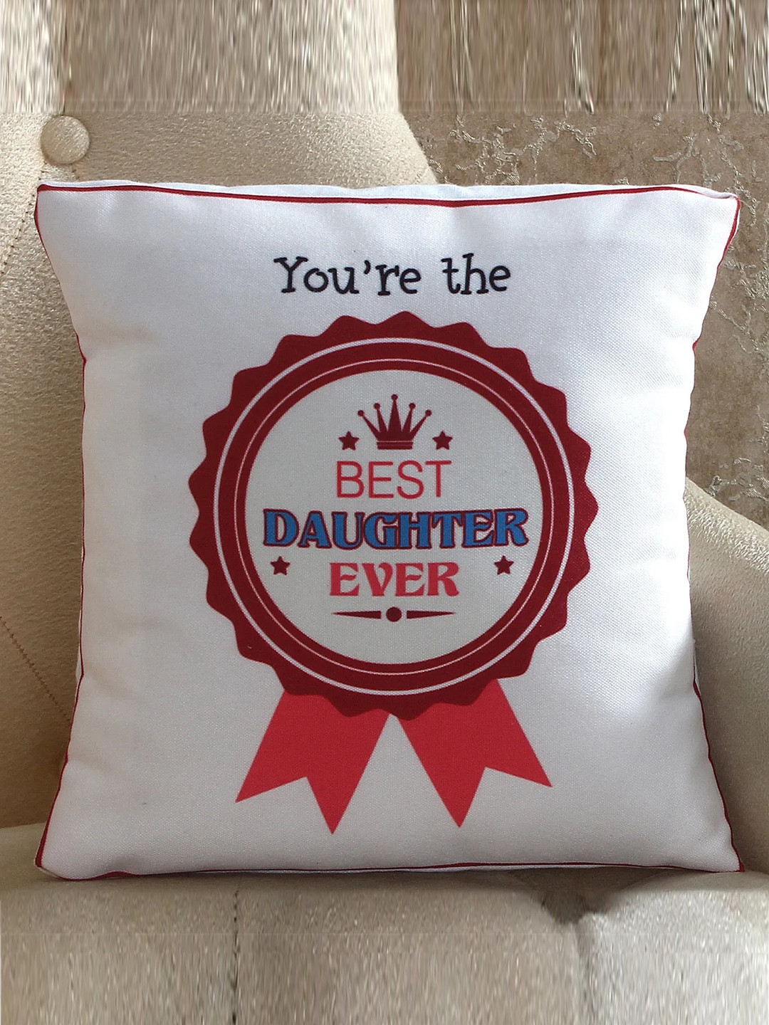 

fnp White & Red Best Daughter Ever Printed Pre-Filled Cushion