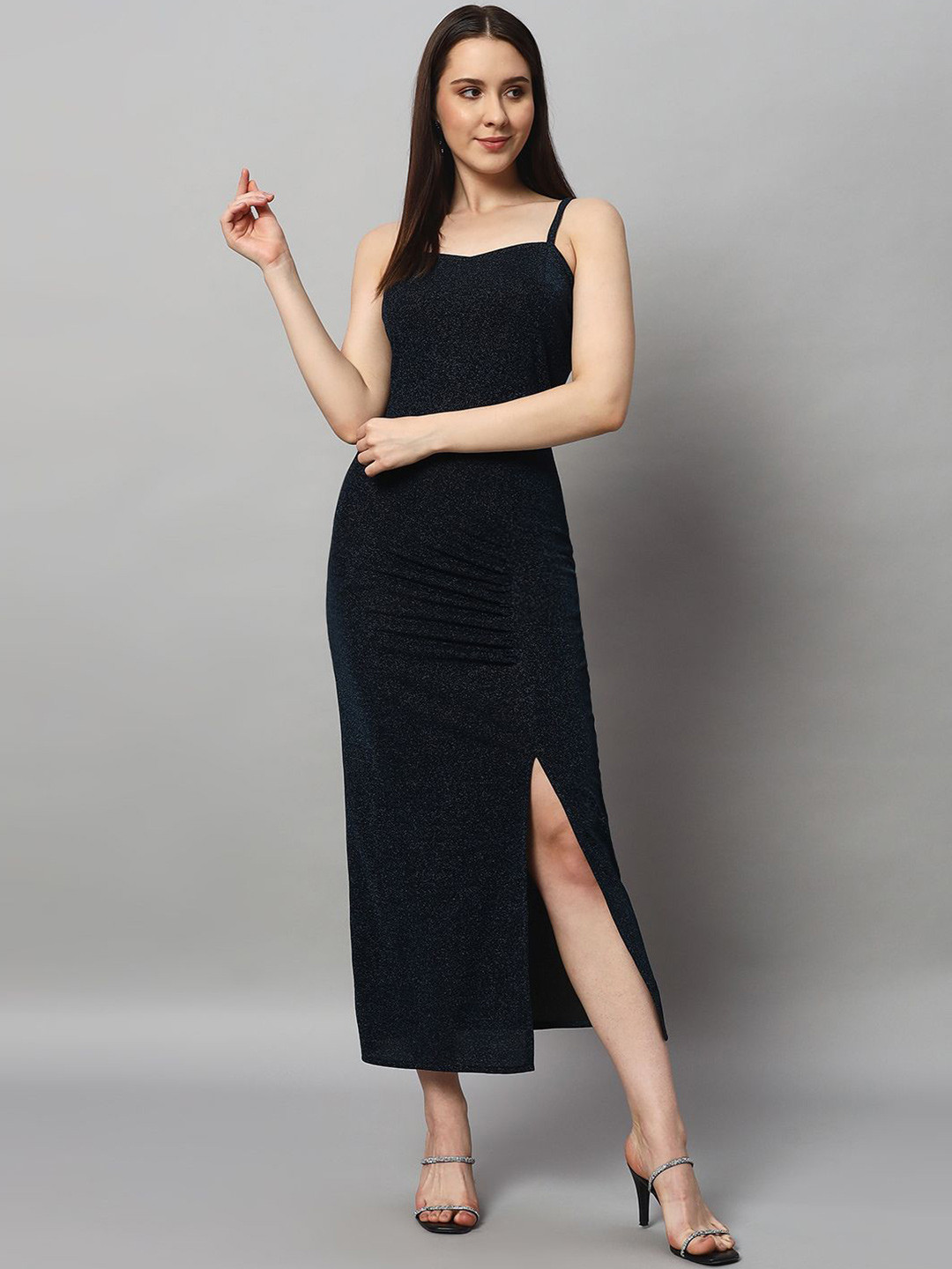 

VAARARO Shoulder Strap Front Slit Bodycon Dress, Blue