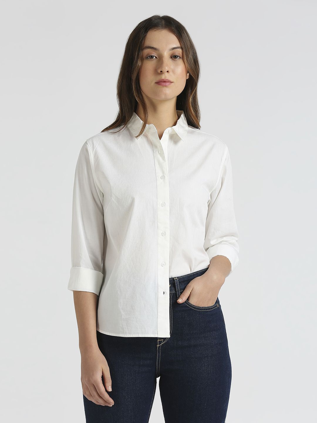 

Pepe Jeans Women Spread Collar Solid Cotton Casual Shirt, White