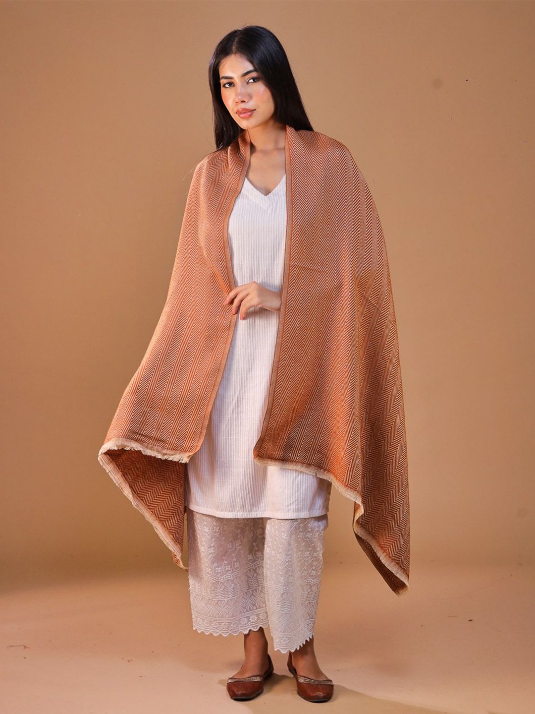 

SWI Stylish Women Woven Design Wool Stole, Rust