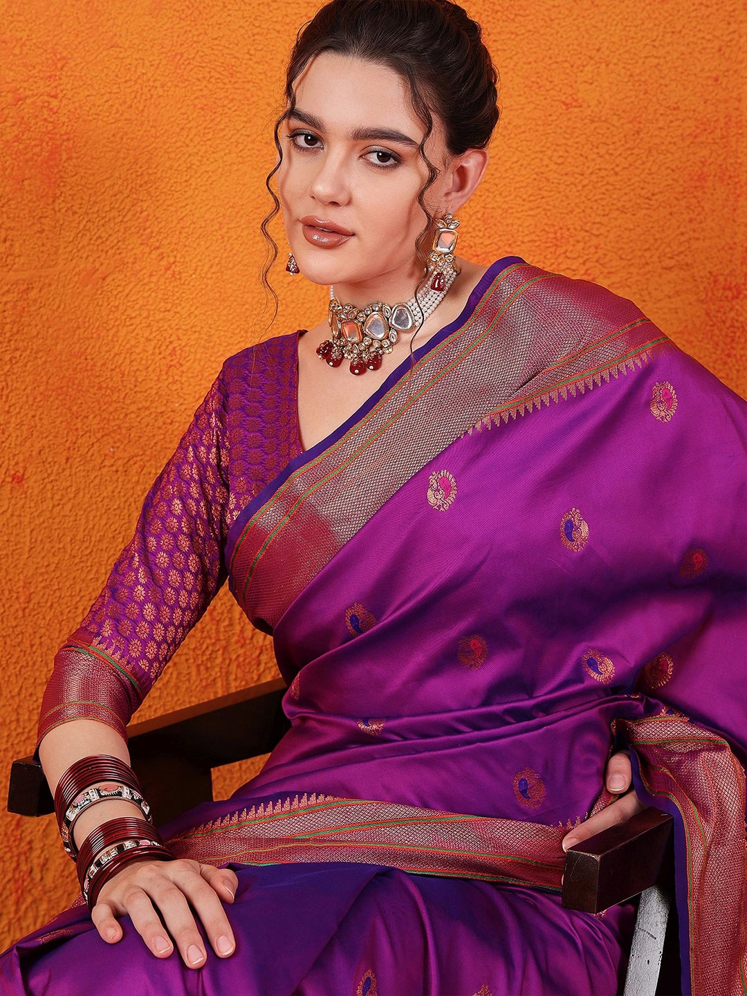 

Sangria Woven Design Zari Paithani Saree, Purple
