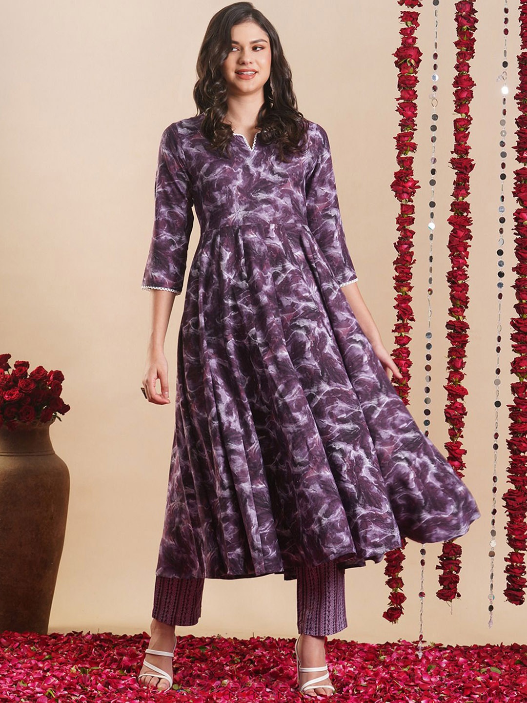 

Anni Designer Abstract Printed Regular Anarkali Kurta with Trousers, Purple