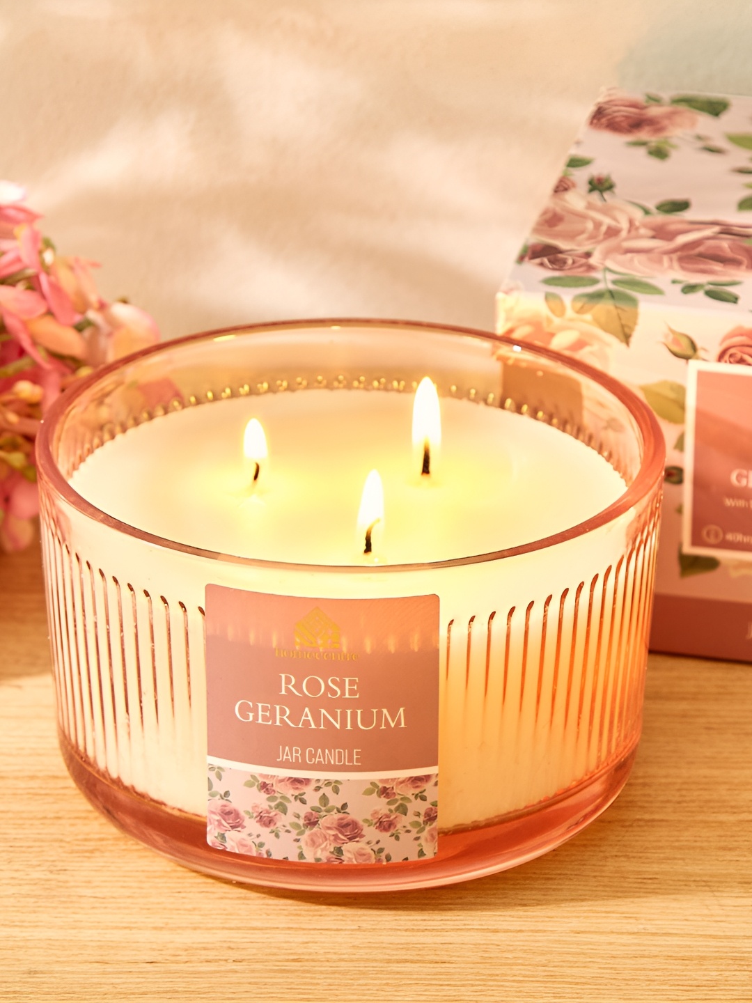 

Home Centre Utopia Pink and Transparent Rose Geranium Scented Jar Candle