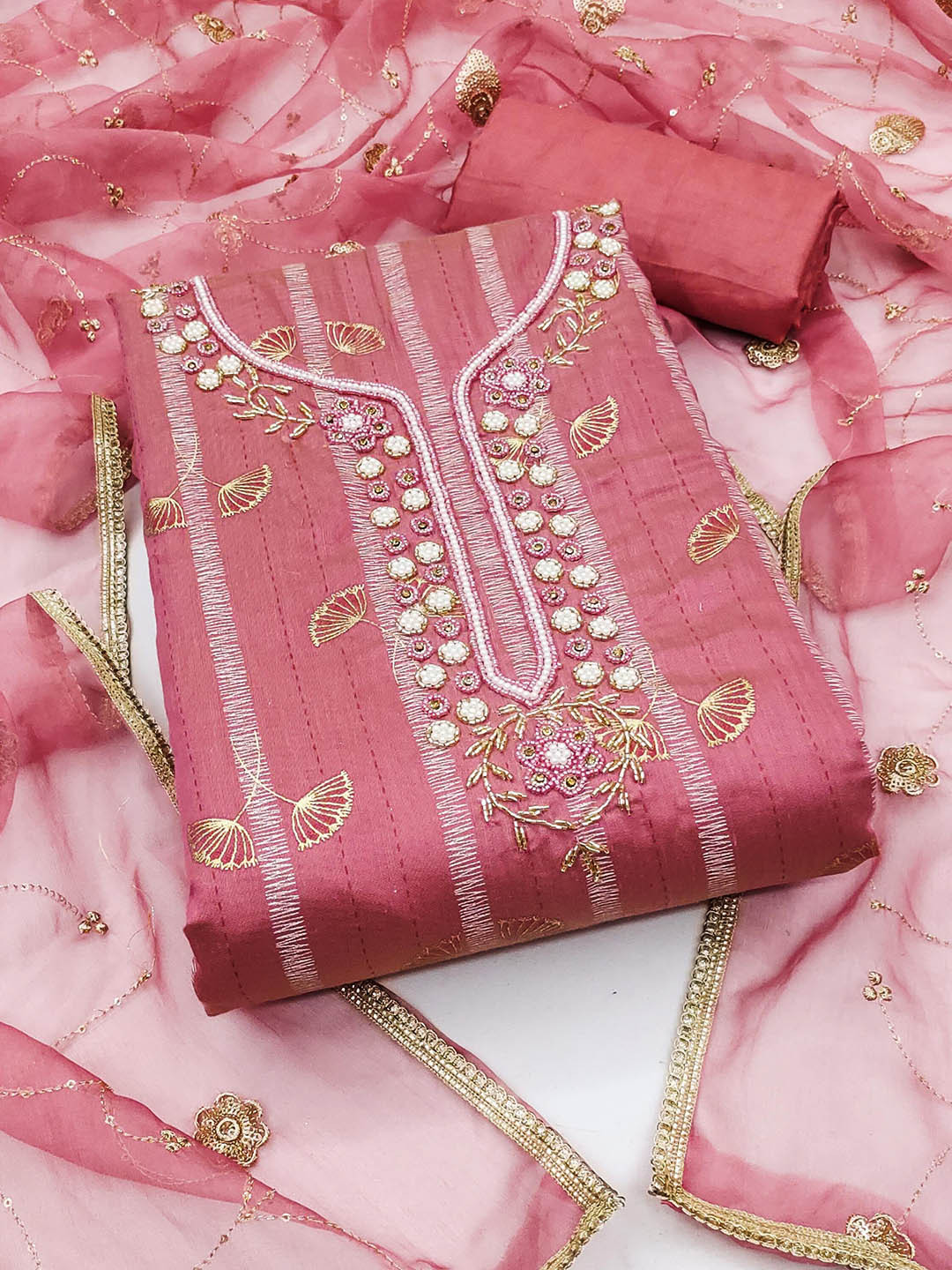 

Ishin Unstitched Dress Material, Pink