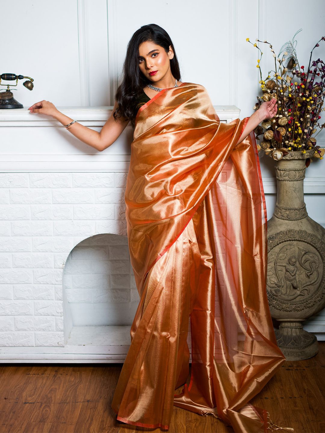 

Uttariya Tissue Saree With Blouse Piece, Rose gold