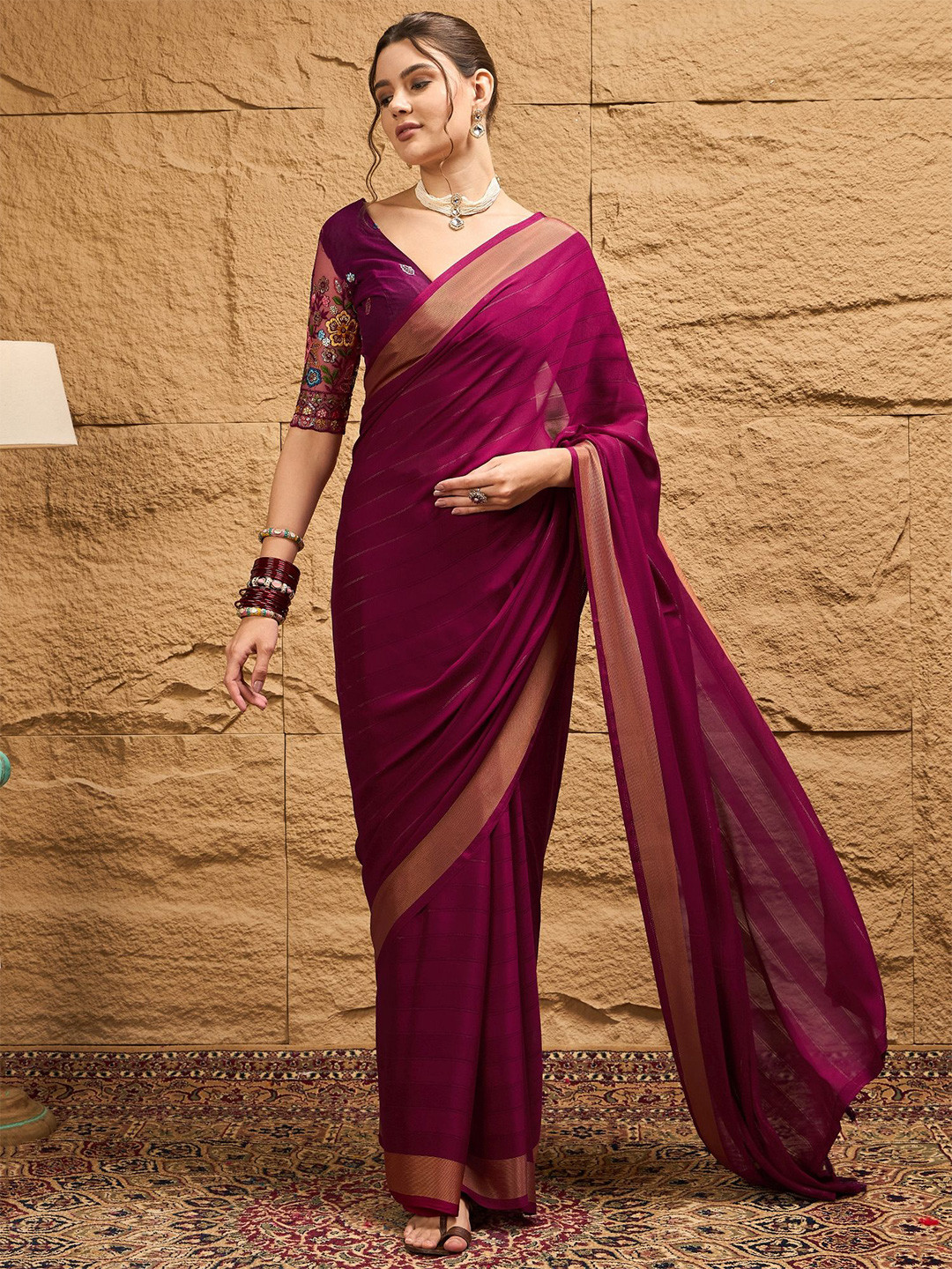 

Dori Striped Zari Saree, Pink