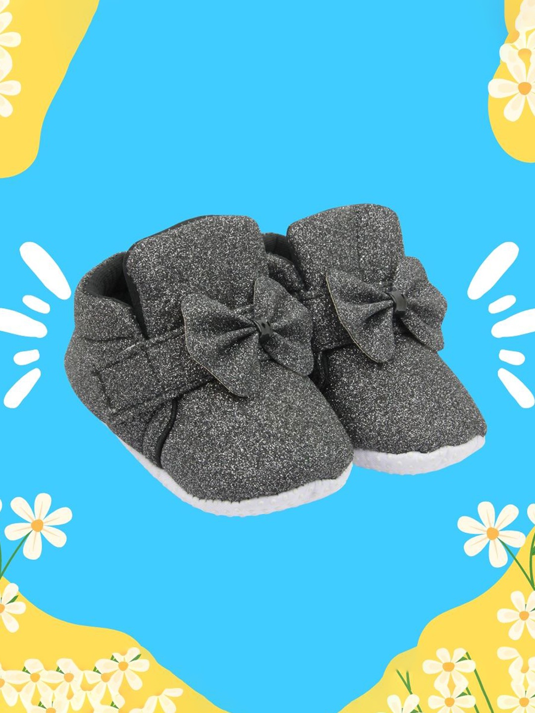 

NESKA MODA Girls Cotton Bow Booties, Grey