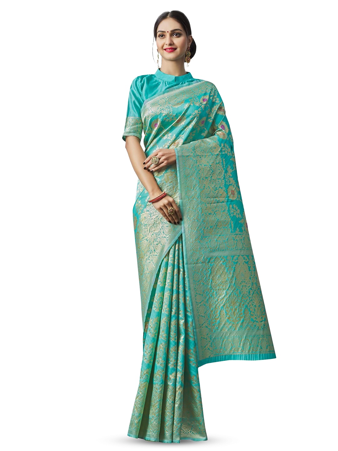 

Quelea Woven Design Zari Pure Silk Banarasi Saree, Green