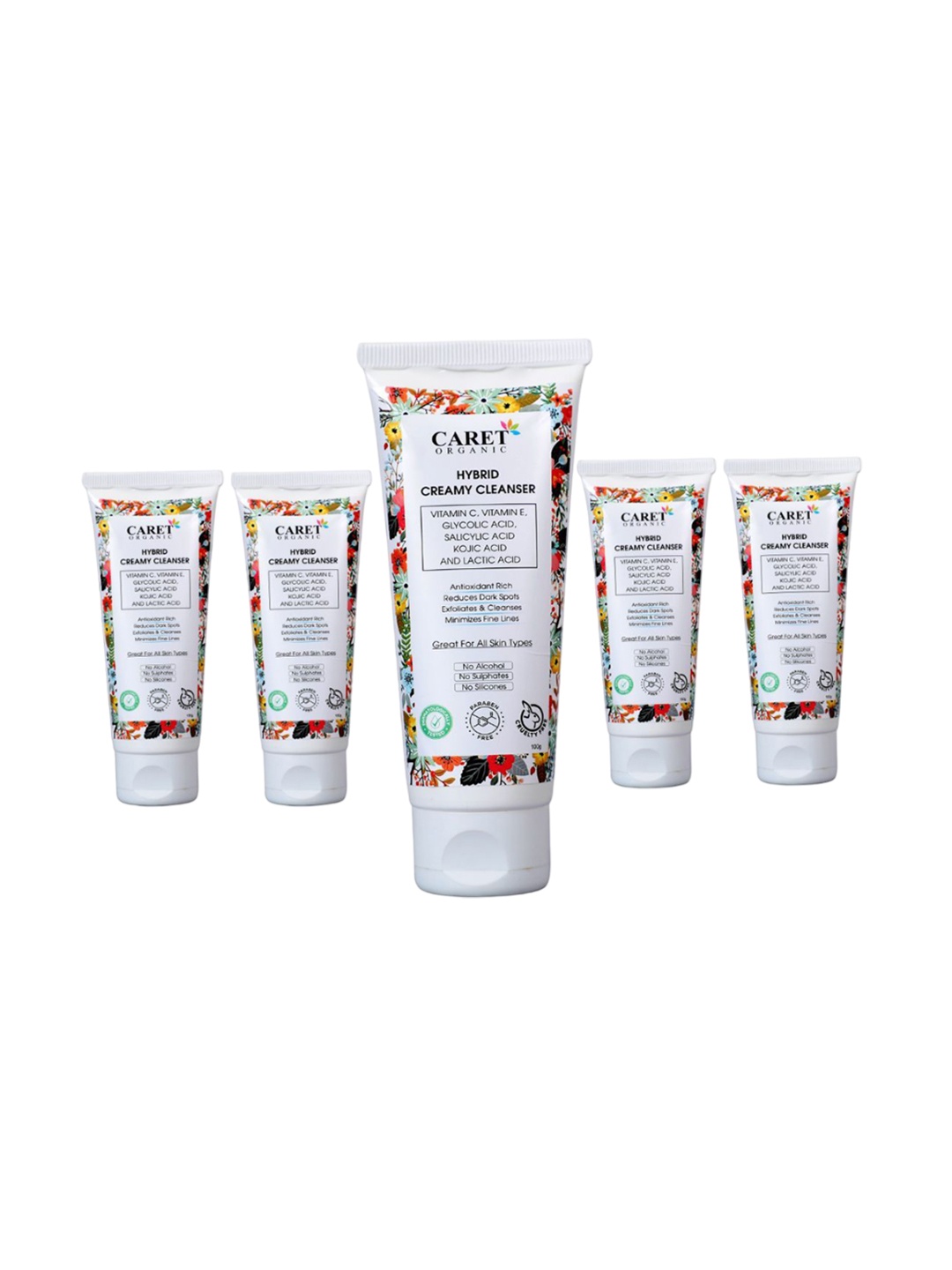 

CARET ORGANIC Set Of 5 Hybrid Creamy Cleanser With Salicylic Acid-100g Each, White