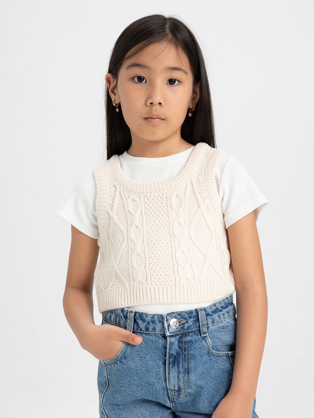 

DeFacto Girls Cable Knit Pullover, Off white